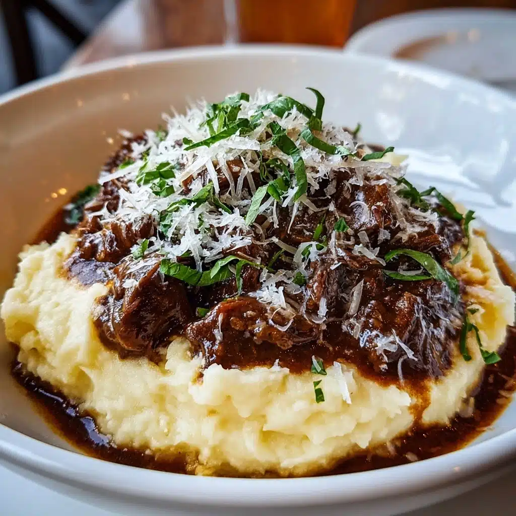 Spoon a generous portion of the Parmesan mashed potatoes onto each plate Recipe - Recipe Image