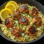 Greek Chicken Meatballs with Lemon Orzo Recipe