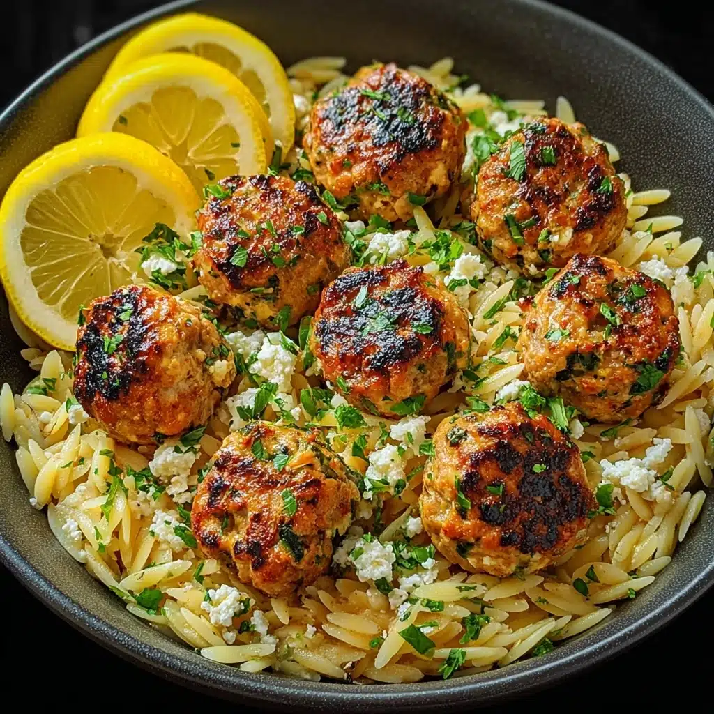 Greek Chicken Meatballs with Lemon Orzo Recipe - Recipe Image