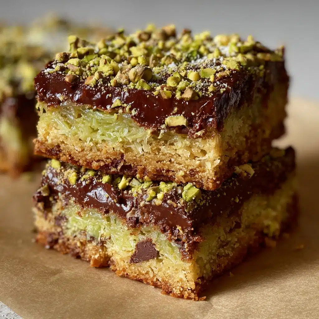 Brown Butter Dubai Pistachio Chocolate Chip Cookie Bars Recipe - Recipe Image