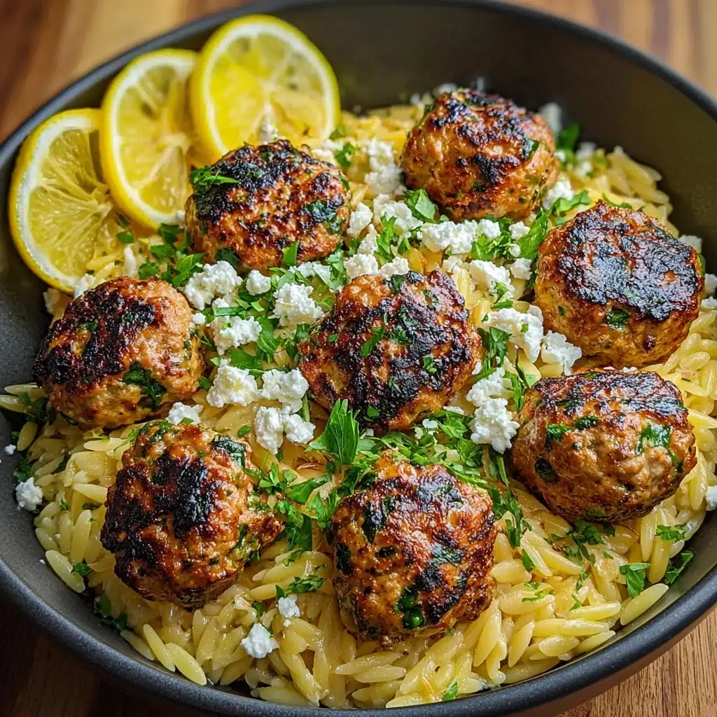 Greek Chicken Meatballs with Lemon Orzo Recipe - Recipe Image