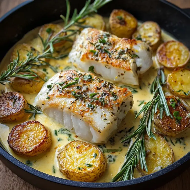 the best Cod & Potatoes in Rosemary Cream Sauce Recipe