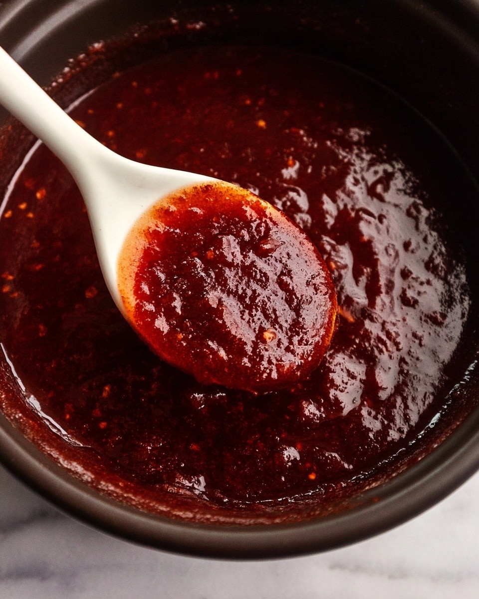 The image shows three glass jars and one white container filled with a thick, dark red jam with a glossy, chunky texture. Two jars are tied around the neck with red and white striped string, placed on a round wooden board at the center of a white marbled surface. A wooden spoon with jam resting on it lies on the board. Surrounding the board are cinnamon sticks, pine cones, red berries, and green pine leaves, along with a white towel featuring red stitching on the edges in the top right corner. A red and white striped string loops around the board and containers. Photo taken with an iphone --ar 4:5 --v 7
