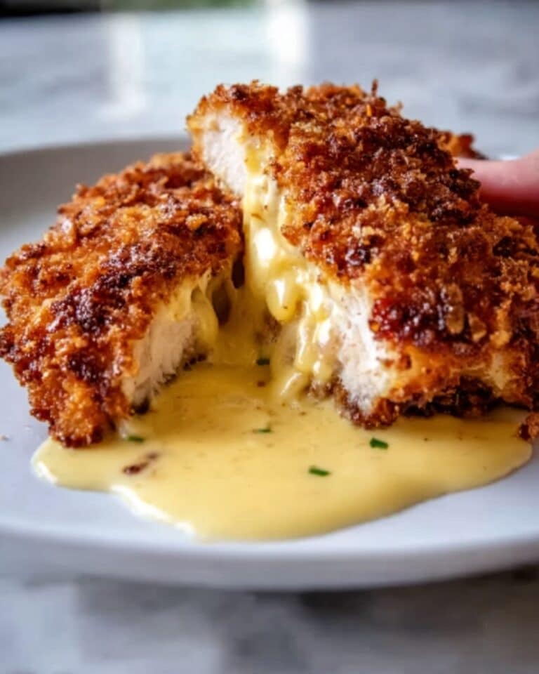 Savory Pretzel Chicken with Mustard-Cheddar Sauce Recipe