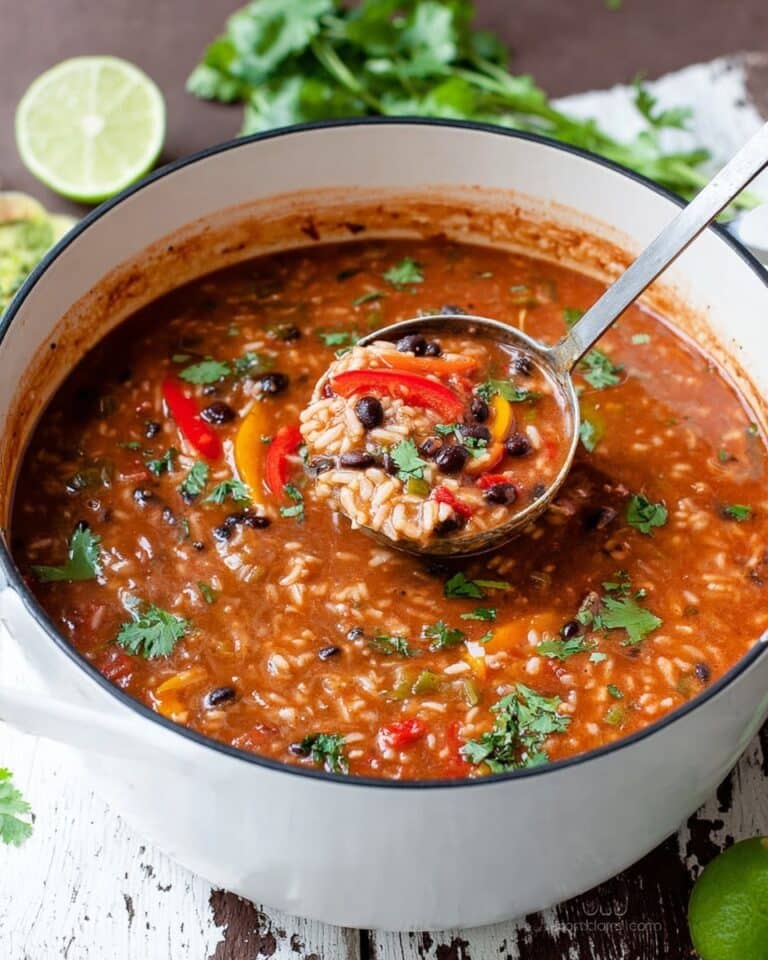 Chicken Tomato Rice Soup with Bell Peppers, Black Beans, and Pepper Jack Cheese Recipe