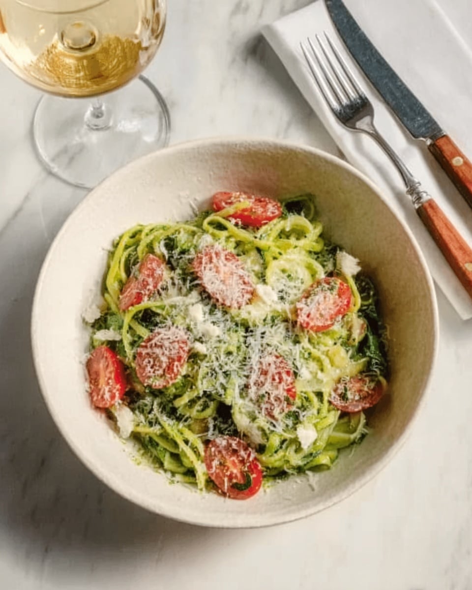 The image shows a bowl of pasta salad set on a white marbled surface, next to a fork with a wooden handle and a glass of white wine. The bowl is white with a light brown rim and is filled with three main layers of food: the bottom layer consists of green pasta shells, the middle layer has sliced red onions and pieces of tomato, and the top layer is sprinkled with shredded white cheese and chopped herbs. The textures range from soft pasta to crisp vegetables, with the colors of green, red, purple, and white all mixed together. photo taken with an iphone --ar 4:5 --v 7
