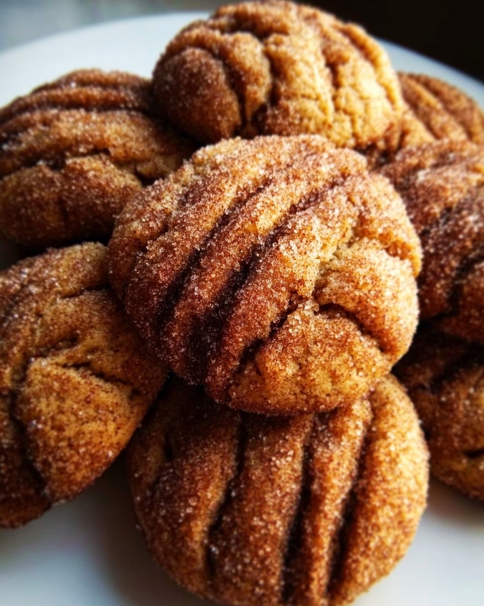 A close-up view of several round, textured cookies with deep brown and golden sugar-coated ridges, piled together on a white plate. The cookies look soft and slightly cracked, showing a sugary crust with a warm, baked color gradient from light to dark brown. The background is a white marbled surface, making the cookies colors stand out. photo taken with an iphone --ar 4:5 --v 7