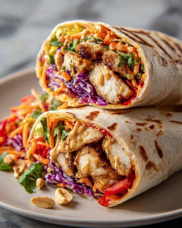 Thai Chicken Wrap with Creamy Peanut Sauce and Asian Slaw Recipe