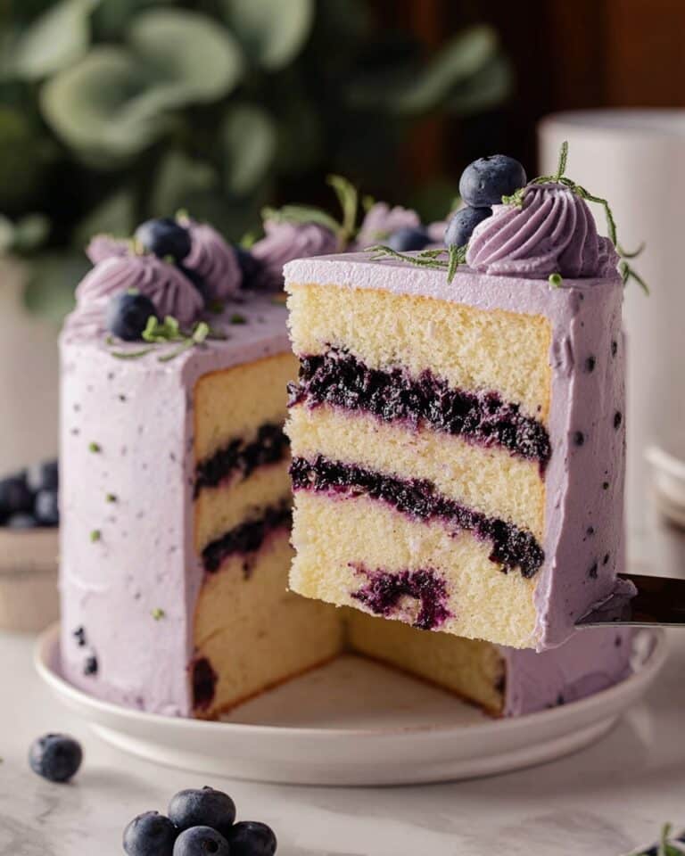 Blueberry Chiffon Cake with Blueberry Compote and Whipped Cream Recipe