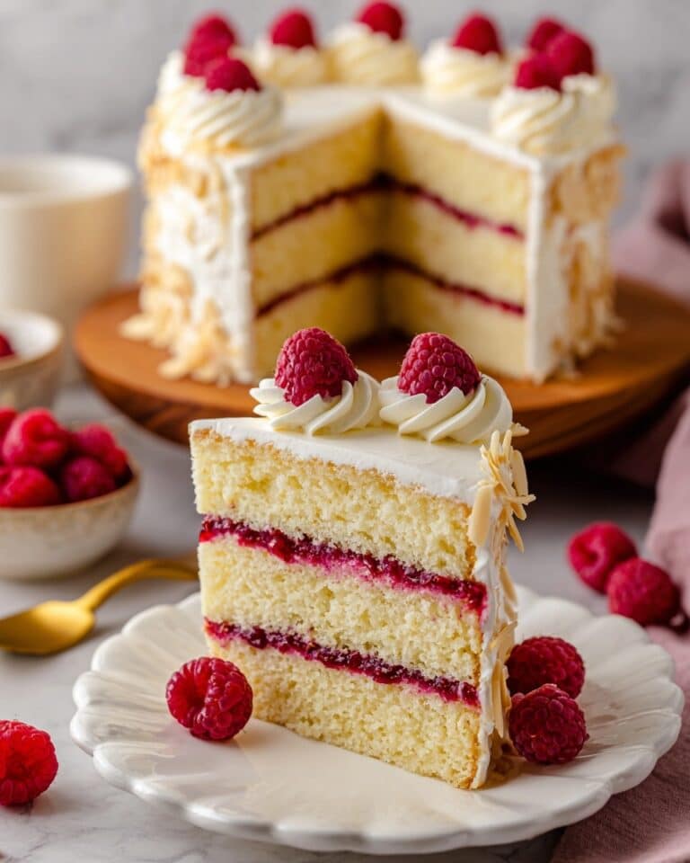 Raspberry Almond Layer Cake with Cream Cheese Frosting Recipe