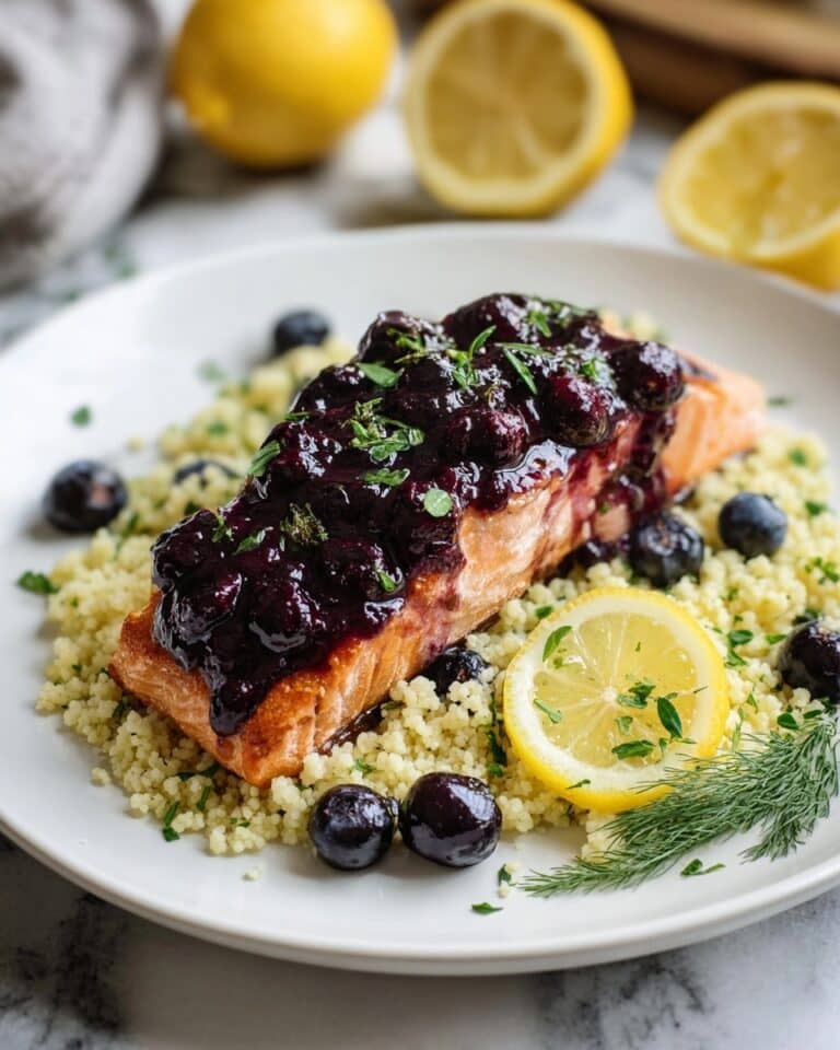 Blueberry Glazed Salmon with Lemon Herb Couscous Recipe