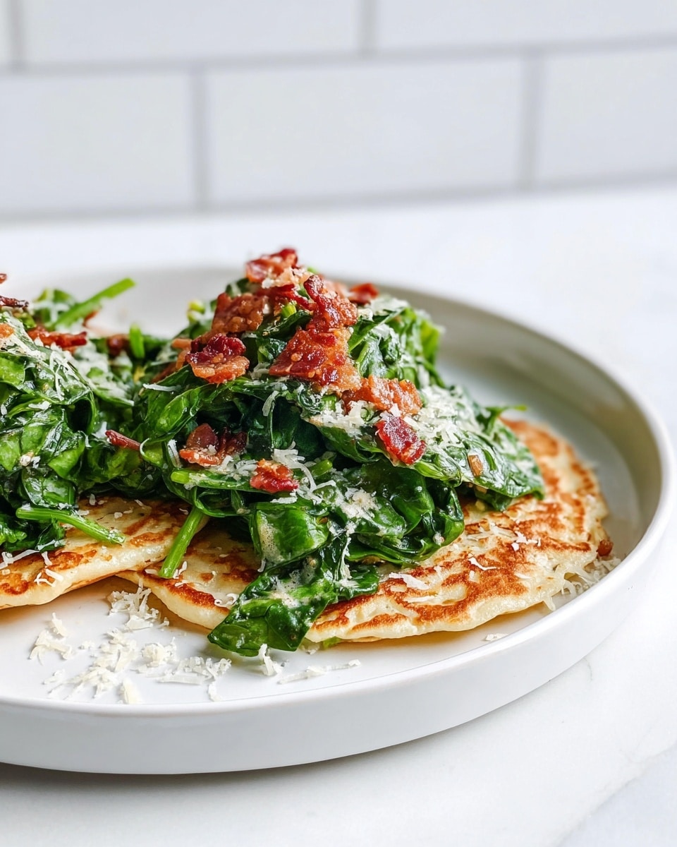 The image shows two golden-brown flatbreads placed on a white plate with one in the front and the other partially visible in the back left. Each flatbread has a thick layer of leafy green salad on top, coated in a creamy dressing. The salad is sprinkled with small bits of crispy bacon and shredded white cheese. The background is a white marbled surface with a light textured wall behind it, creating a clean and simple look. photo taken with an iphone --ar 4:5 --v 7