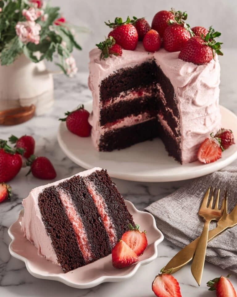 Strawberry Chocolate Cake with Cream Cheese Frosting and Fresh Strawberry Garnish Recipe