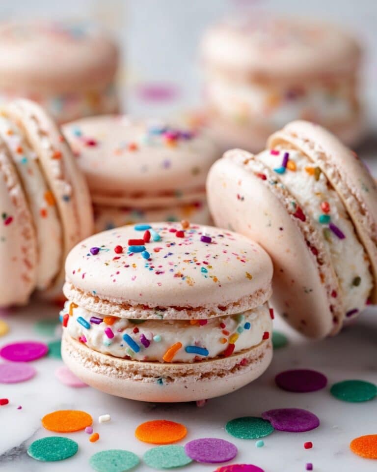 Birthday Cake Macarons with Colorful Sprinkles and Fluffy Vanilla Buttercream Recipe
